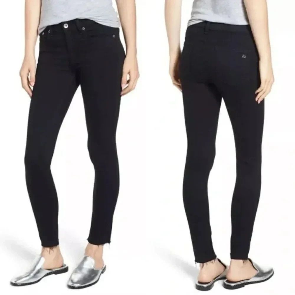 Women's RAG & BONE Black Raw Hem Ankle Skinny Jeans 33 X 27